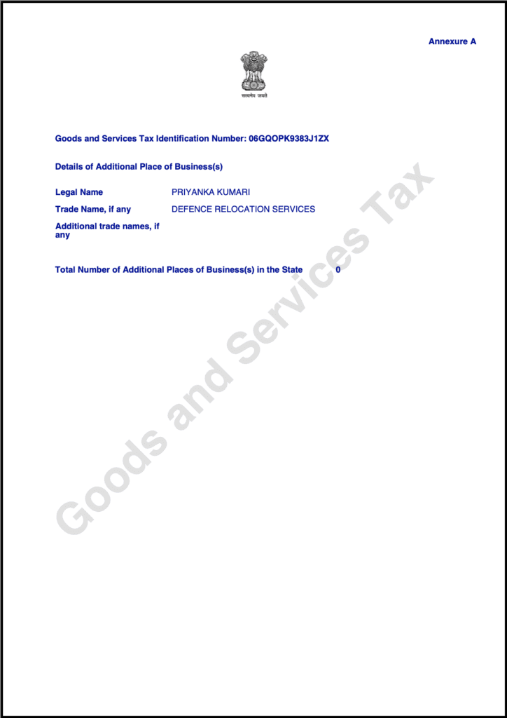 Defence Relocation Services GST Certificate 2